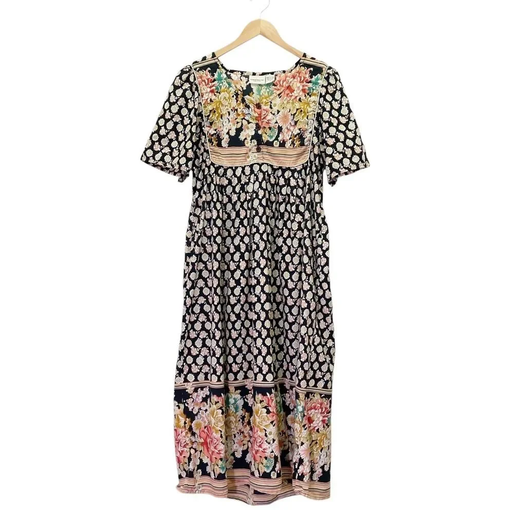 Vintage Vermont Country Store Maxi Dress Patchwork Floral Black Pink Size Small